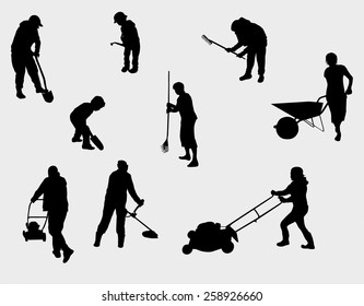 people working outdoors silhouettes