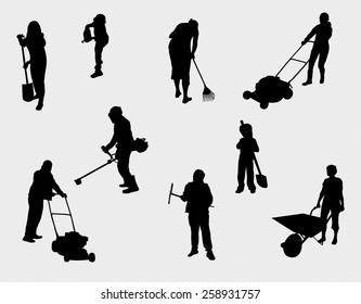 people working outdoors silhouettes