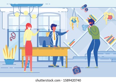 People in Working Place Ask Sick Colleague not to Spread Infectious. Diseases Epidemic Preventing, Personal Hygiene and Epidemiological Control. Health Preservation. Flat Cartoon Vector Illustration.