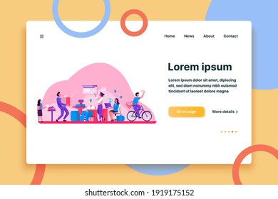 People working at post office flat vector illustration. Shipping and delivery service concept. Mail and parcels delivery cycle. Work process inside view.
