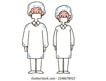 People working in protective clothing Comical handwritten figures Vectors, line drawings in color
