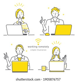 People Working Remotely, Simple And Stylish Line Art Illustration