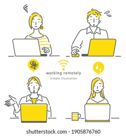 people working remotely, simple and stylish line art illustration