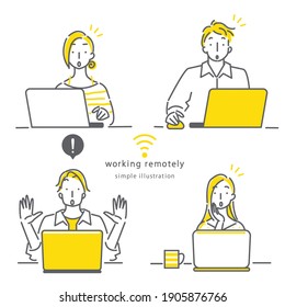 people working remotely, simple and stylish line art illustration