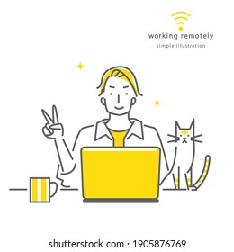 people working remotely, simple and stylish line art illustration