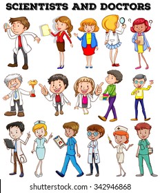 People working as scientists and doctors illustration