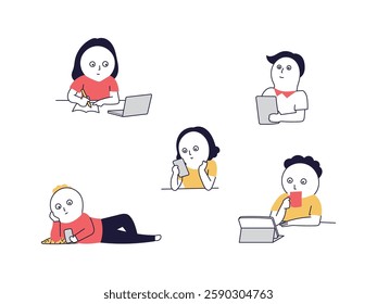 People working or studying on smartphones, tablets and laptops