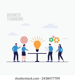People working in a table meeting as Teamwork Business collaboration and discussion landing page illustration