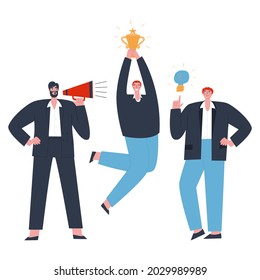 People working in a team - management, creation, results. Flat vector illustration of people. 