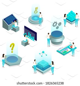 People working with technology isometric design 