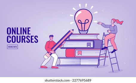 People working together in the company, brainstorming. teamwork concept. online assistant at work. Young people have idea. Great idea is in form of a light bulb. vector illustration.