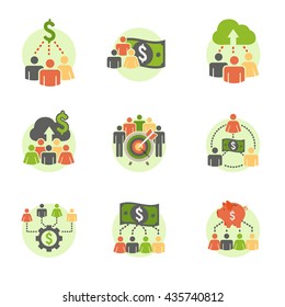 People Working Together to Fund Different Online Ideas with Money Icon Set