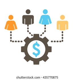 People Working Together to Fund Different Ideas with Money and Gear with Dollar Sign