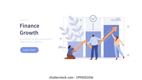 People сharacters working together to make financial profit and growth. Business support, investment and financial growth concept. Flat cartoon vector illustration.