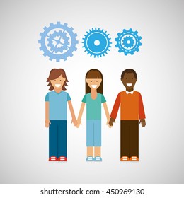 people working together networking and teamwork cooperation icon, vector illustration
