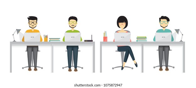 people working together, teamwork concept, vector illustration