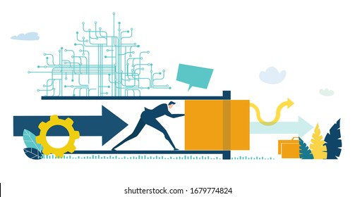 People working together trying to push a cork out of end of a tube or a tunnel in order to get out. 