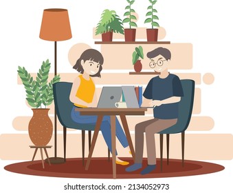People working using laptop flat design illustration