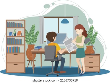 Personas que trabajan utilizando la ilustración de diseño plana de portátiles