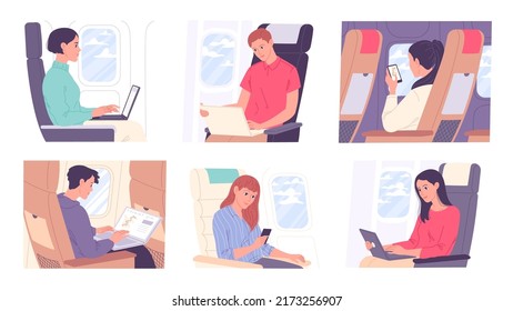 People working while traveling or flying. Business, Work, and Travel