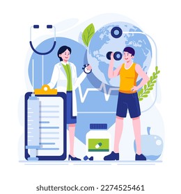 People workout to celebrate world health day flat illustration