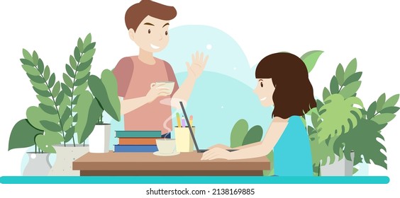 People at workplace concept in flat design illustration
