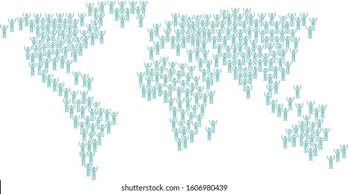 People world map made up of a crowd of human figures 