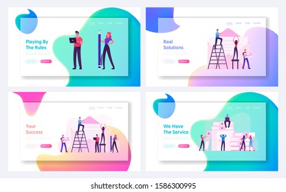 People Writing Mail, Office Employees Paperwork Website Landing Page Set. Male and Female Characters Send Message, Work with Huge Heap of Documents Web Page Banner. Cartoon Flat Vector Illustration
