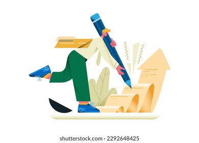 People Writing On Paper With Big Pencil Increasing Business
