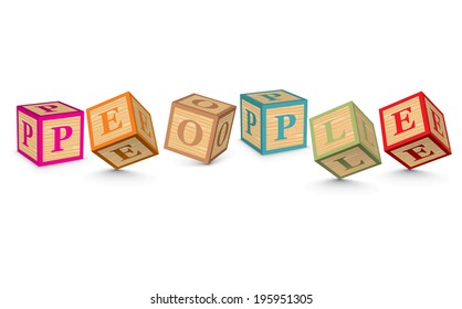 PEOPLE written with alphabet blocks - vector illustration