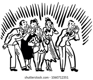 People Yelling - Retro Clip Art Illustration