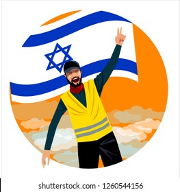 People in yellow vests. Flat design. Demonstration of yellow vests against a new increase in taxes imposed by the Israel government.
