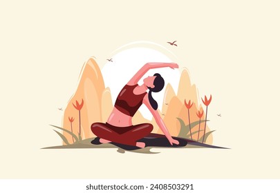 People yoga pose position fitness health color flat vector