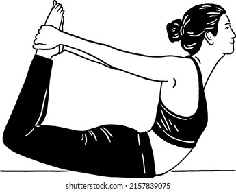 People Yoga poses for Beginner Woman exercise Hand drawn line art Illustration 