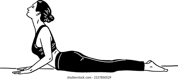 People Yoga poses for Beginner Woman exercise Hand drawn line art Illustration 