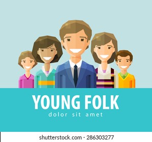 people, young folk  vector logo design template. society, company, community, association, institution, Institute or students, public icon. flat illustration