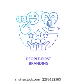 People-first branding blue gradient concept icon. Positive relationship. Recruitment trend abstract idea thin line illustration. Isolated outline drawing. Myriad Pro-Bold font used
