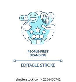 People-first branding turquoise concept icon. Positive relations. Recruitment trend abstract idea thin line illustration. Isolated outline drawing. Editable stroke. Arial, Myriad Pro-Bold fonts used