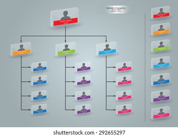 People/Human Icon on Transparent Box Organizational Chart Infographic, Business Structure Concept, Business Flowchart Work Process, Vector Illustration.