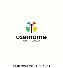 peoples around cross logo concept with playful style