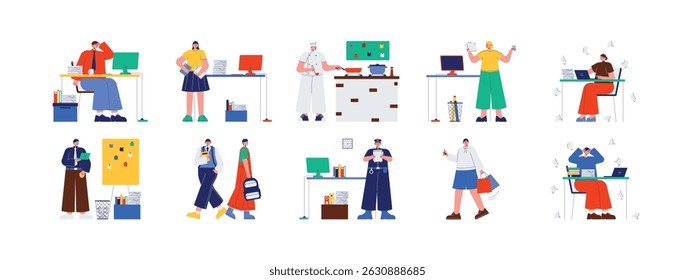 O negócio das pessoas de acordo com suas respectivas profissões, ilustração vetorial de pessoas ocupadas.