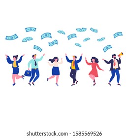 Peoples catches money. Career, salary, earnings profit. Business and finance successful people. Vector illustration characters can use for, landing page, template, mobile app, poster, banner, flyer