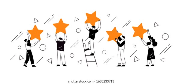 People's characters holding stars. Customer reviews concept illustration concept illustration, perfect for web design, banner, mobile app, landing page, vector flat design
