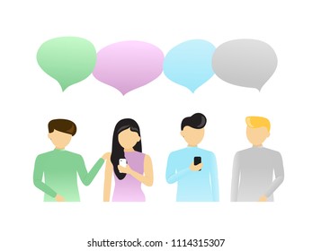 People's communication with speech bubbles isolated on white background. For web site, app, banner,wallpaper, poster, placard, ad and print materials. Creative art concept, vector illustration, eps 10