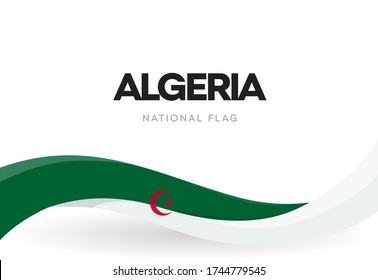 The People's Democratic Republic of Algeria waving flag banner. Algerian green and white patriotic ribbon poster.  National public holiday celebration. Isolated Independence day vector illustration.