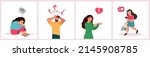 People's Depression Posters.Depressed Anxious Adults and Kids Character with Headache Feeling Frustrated Crying with Broken Heart, Feel Pain due to Cyberbullying and Life Problem. Vector Illustration