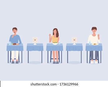 Peoples Eating Food Alone At Tables In The Restaurant. Arrangement Blank Space To Prevent And Stop Coronavirus Spread By Doing Social Distancing While   Illustration About Physical Distancing And New 