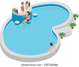 Peoples are enjoying their holiday at pool bar illustration