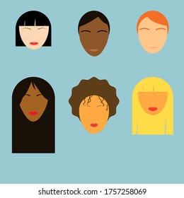 People's faces. Women and men with different ethnicity. Business. Vector illustration. Vector graphic. 