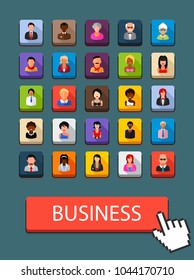 Peoples flat icons set. Avatar symbols. Vector illustration.